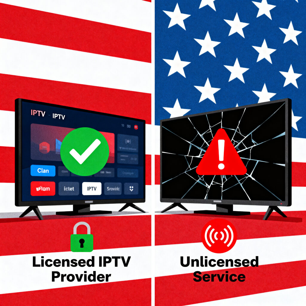 Comparison of legal licensed IPTV provider versus unlicensed IPTV service in the USA 2026