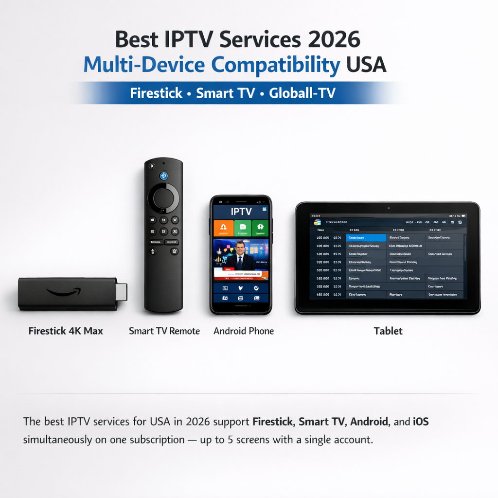 Best IPTV services 2026 device compatibility — Firestick Smart TV Android phone and tablet multi-screen