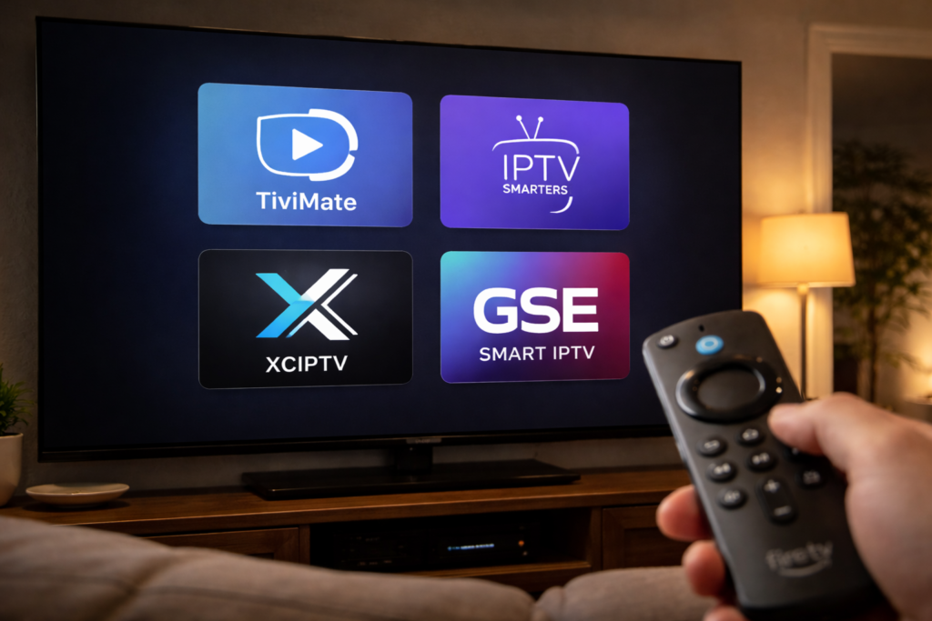 Best IPTV apps for Firestick 2026 comparison — TiviMate IPTV Smarters XCIPTV GSE on Fire TV
