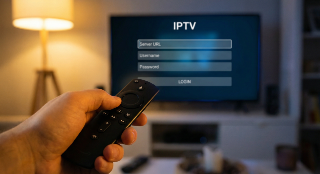 entering IPTV login credentials on Firestick for best IPTV service setup 2026