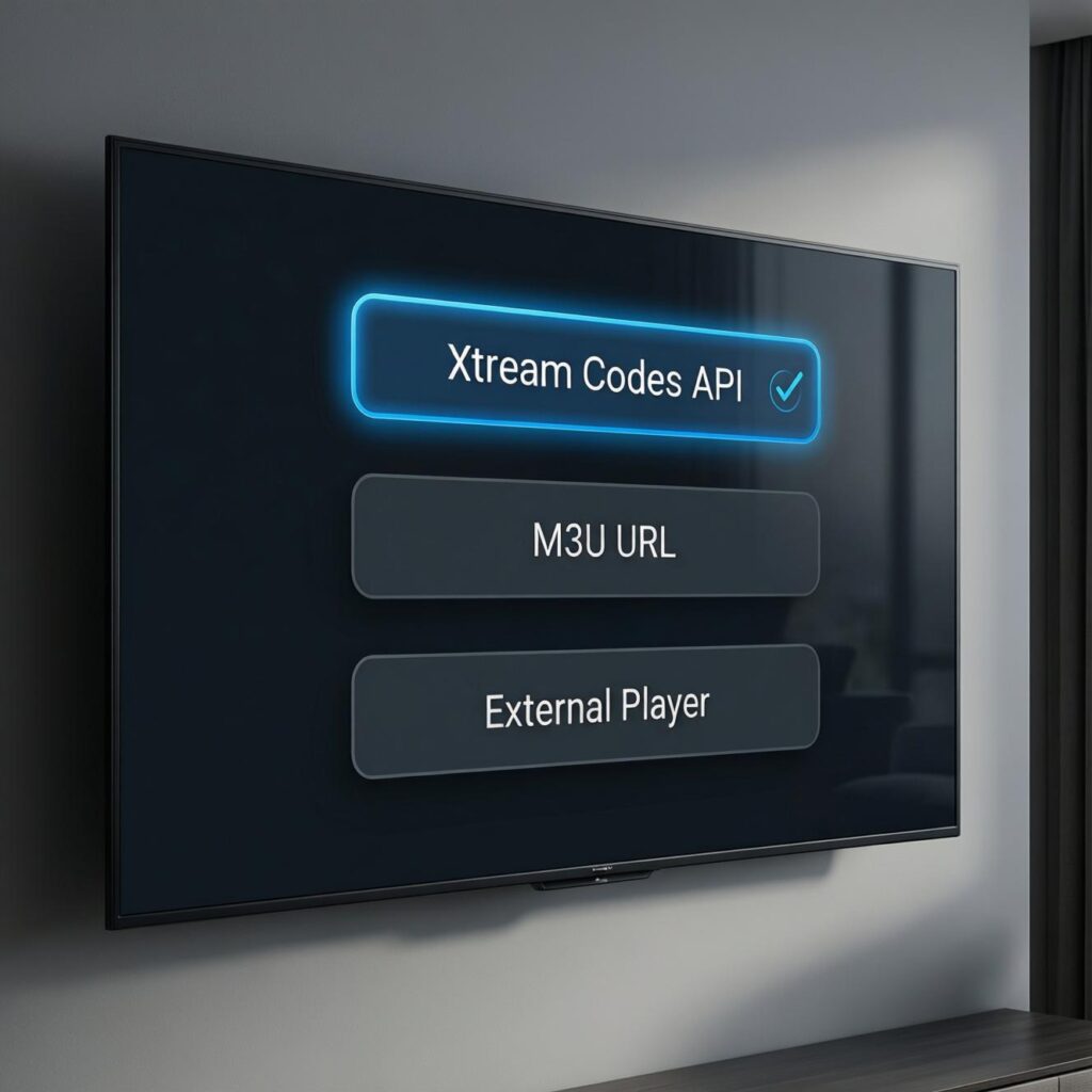 How to install IPTV on Firestick 2026 — select Xtream Codes API connection type in IPTV app setup