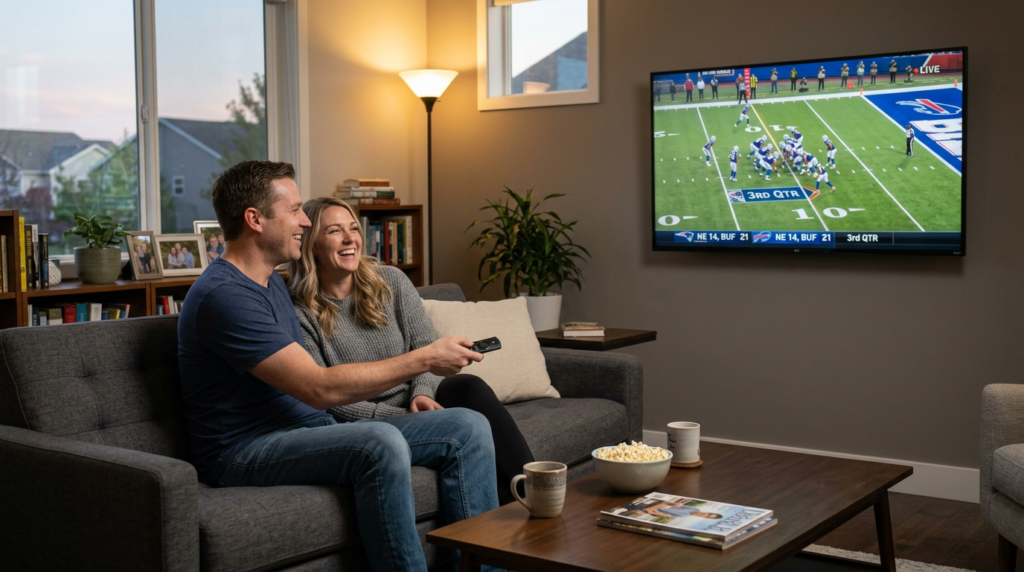 IPTV working perfectly on Firestick 2026 USA living room — fixed streaming with 25000 channels