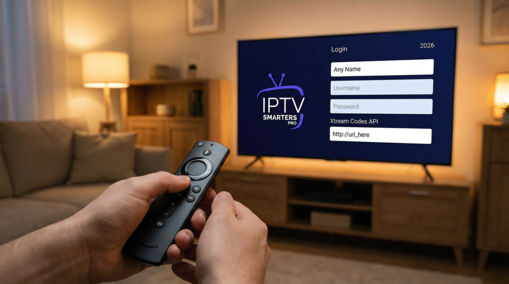 How to set up IPTV on Firestick for live sports 2026 — IPTV Smarters Pro login screen setup