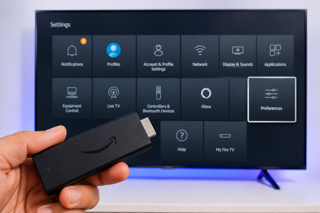 Amazon Firestick settings menu to clear RAM and fix TiviMate buffering