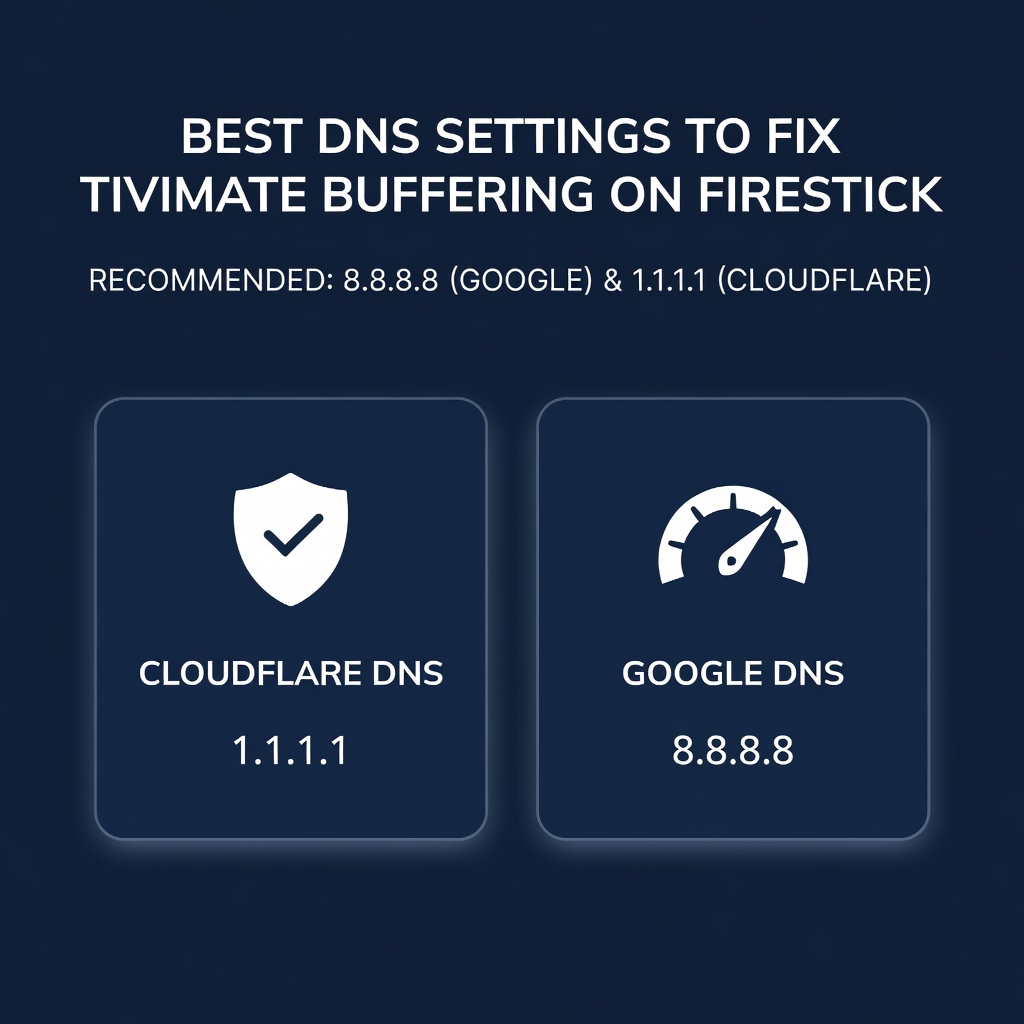 Change DNS to 8.8.8.8 Google and 1.1.1.1 Cloudflare to fix TiviMate buffering on Firestick
